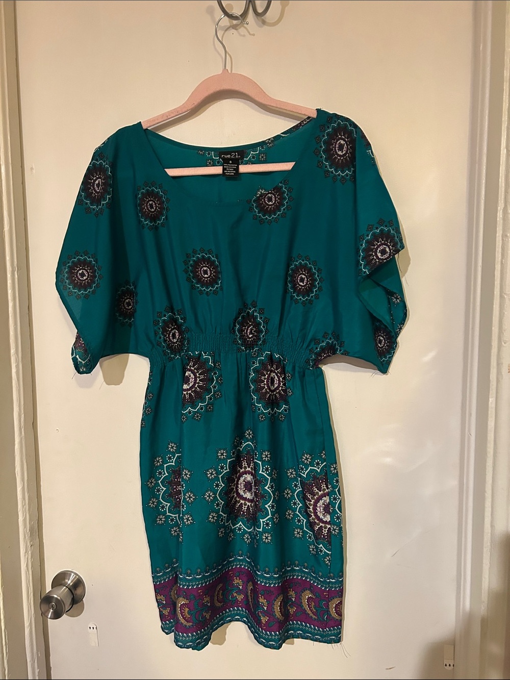 Rue21 Teal Floral Medallion Smocked-Waist Tunic